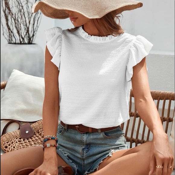 Elegant Classy Blue Mock Neck Ruffle Butterfly work Office Top Blouse - Picture 12 of 14